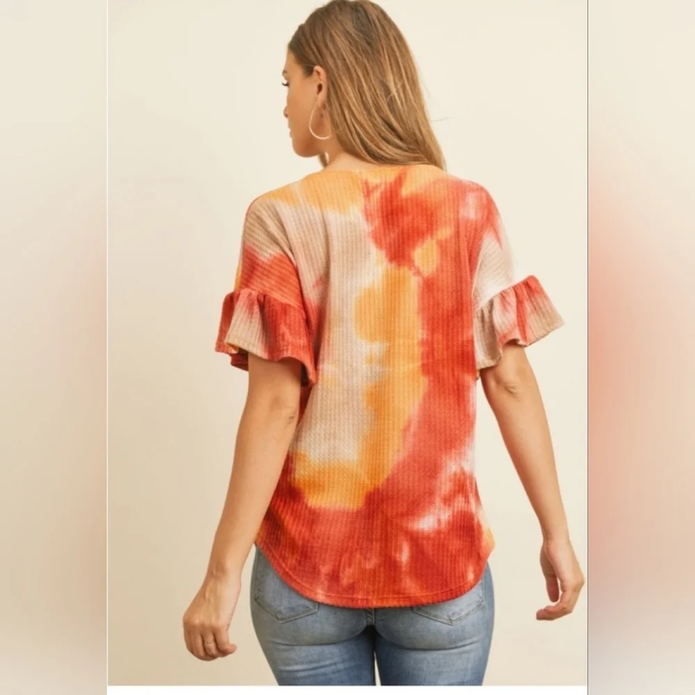 [NEW] Cross Cross Tye dye V neck Women's Top Rust/Mauve - Picture 3 of 3